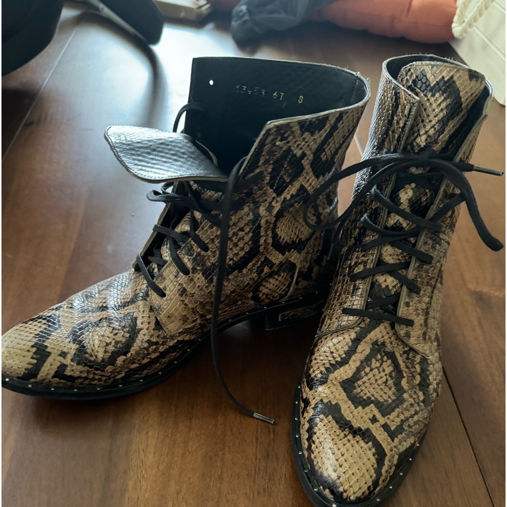 Freda Salvador Women Ralf Snake Embossed Lace-up ankle Boots